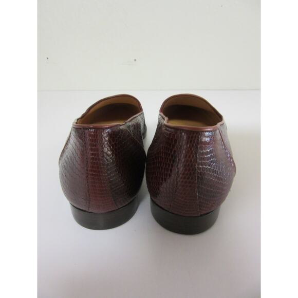 COLE HAAN Brown Leather Vintage Snake Pattern 6 1/2 B Slip On Flat Loafers Italy - Picture 4 of 9